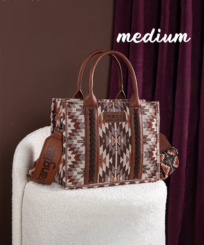Wrangler Aztec Print Whipstitch Canvas Tote Bag Set Brown 