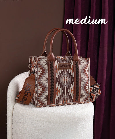 Wrangler Aztec Print Whipstitch Canvas Tote Bag Set Brown 