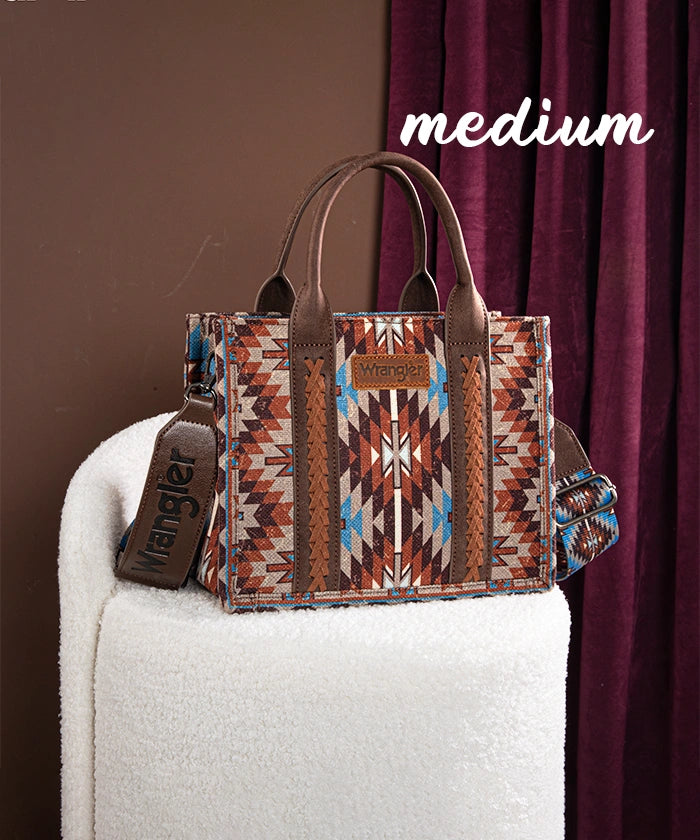 Wrangler Aztec Print Whipstitch Canvas Tote Bag Set Coffee