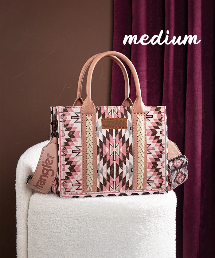 Wrangler Aztec Print Whipstitch Canvas Tote Bag Set Dark Pink