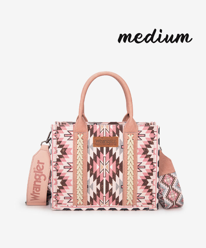 Wrangler Aztec Print Whipstitch Canvas Tote Bag Set Dark Pink