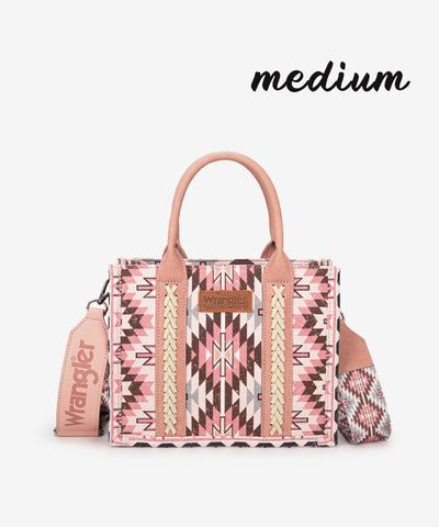 Wrangler Aztec Print Whipstitch Canvas Tote Bag Set Dark Pink