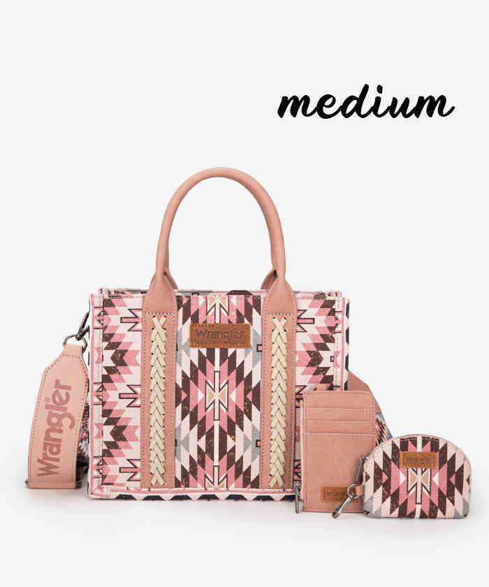 Wrangler Aztec Print Whipstitch Canvas Tote Bag Set Dark Pink