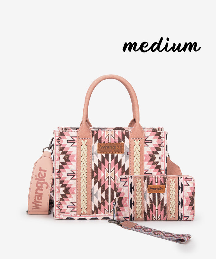 Wrangler Aztec Print Whipstitch Canvas Tote Bag Set Dark Pink