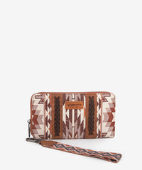 Wrangler Aztec Print Whipstitch Canvas Wallet Brown