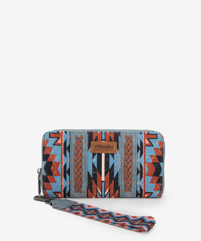 Wrangler Aztec Print Whipstitch Canvas Wallet Navy