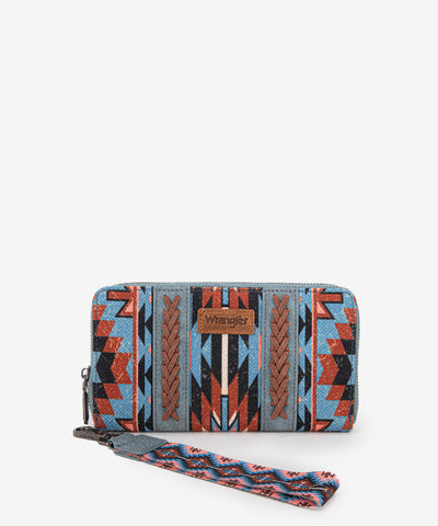 Wrangler Aztec Print Whipstitch Canvas Wallet Navy