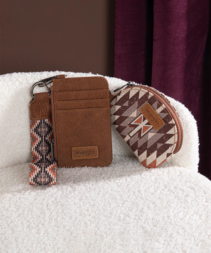 Wrangler Aztec Print  Canvas Card Holder Brown