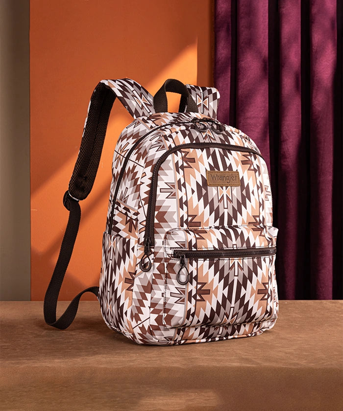 Wrangler Aztec Printed Laptop Backpack Brown