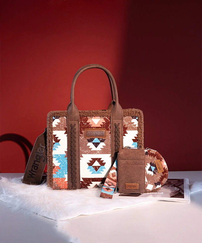 Wrangler Aztec Sherpa Trim Crossbody Purse Collection – Montana Wrangler Aztec Sherpa Trim Crossbody Purse Collection – Montana