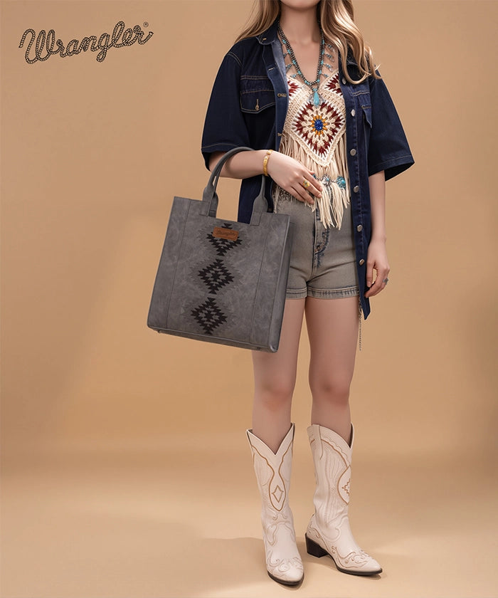 Wrangler Aztec Tribal Embroidered Tote Bag Black