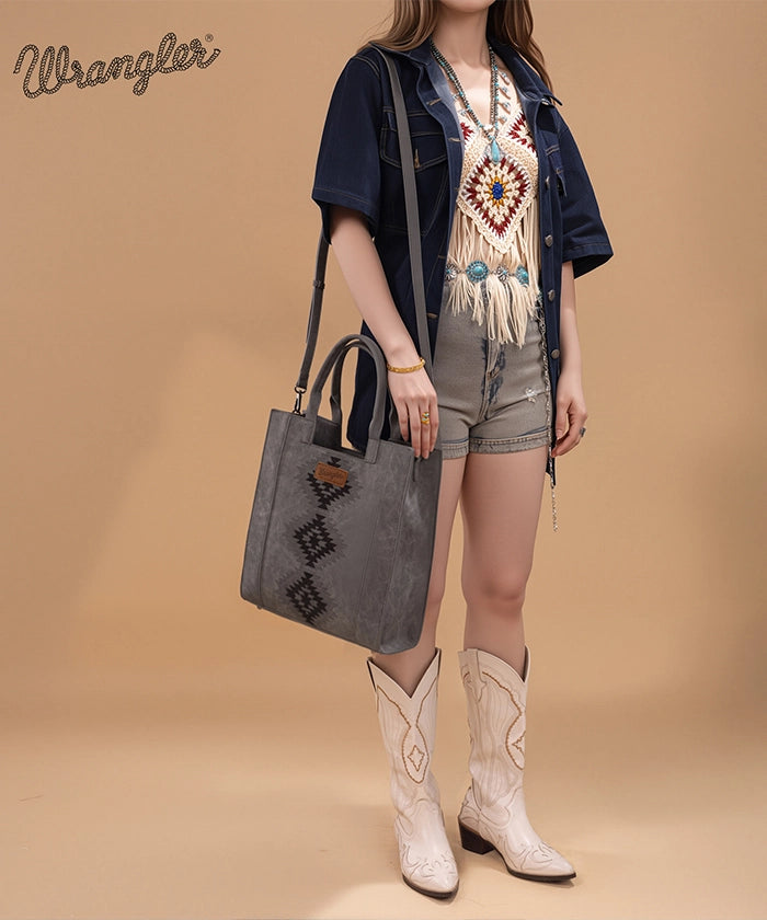 Wrangler Aztec Tribal Embroidered Tote Bag Black