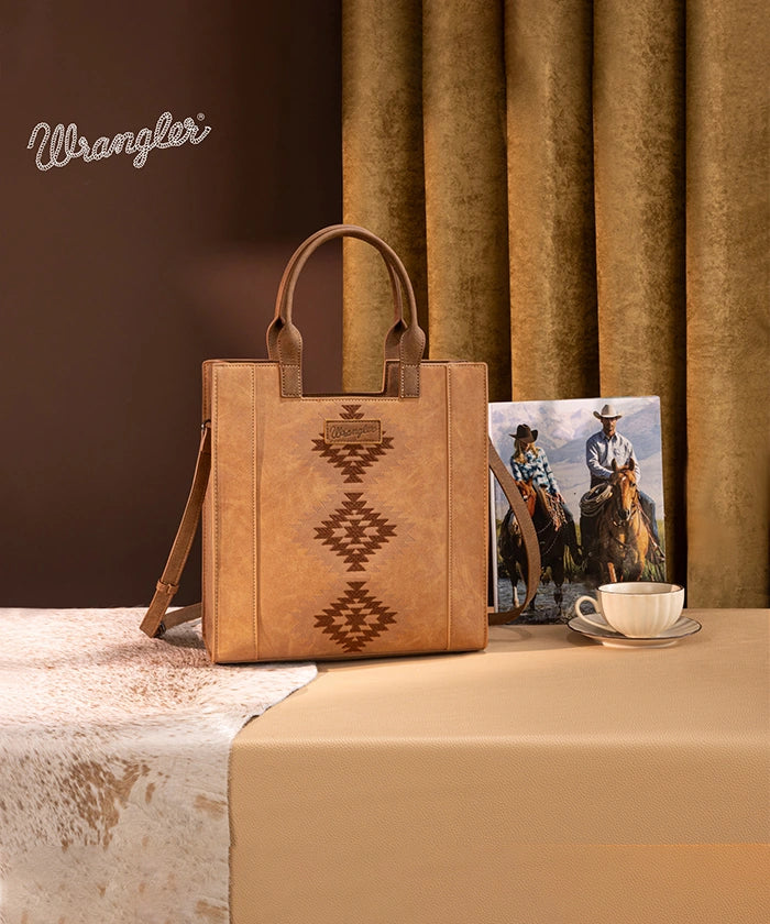 Wrangler Aztec Tribal Embroidered Tote Bag Brown