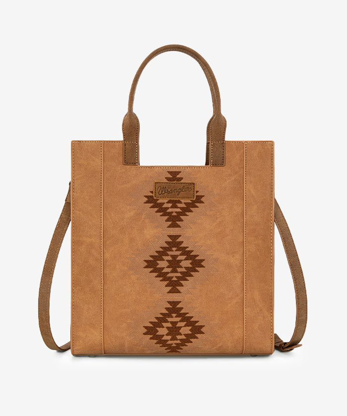 Wrangler Aztec Tribal Embroidered Tote Bag Brown