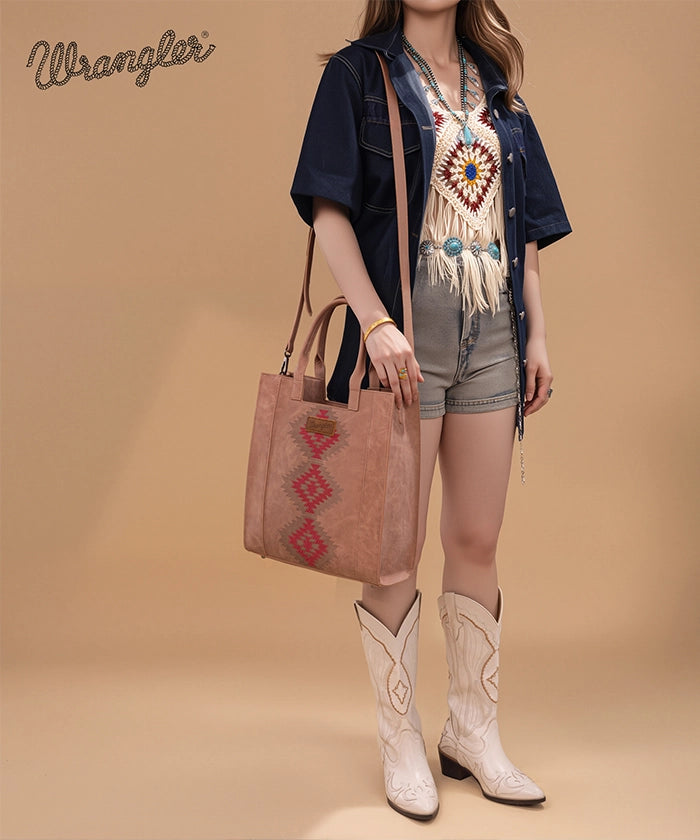 Wrangler Aztec Tribal Embroidered Tote Bag Dark Pink