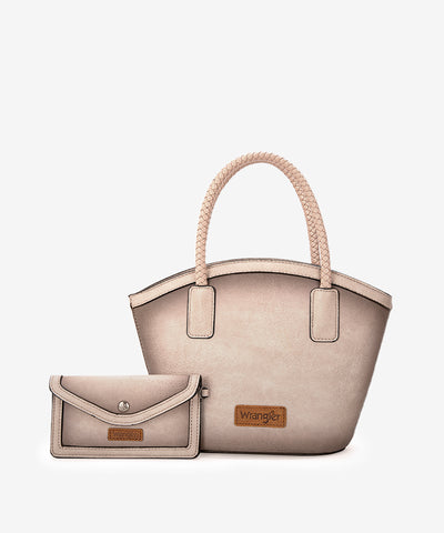 Wrangler Braided Ombre Leather Tote Bag Set Beige