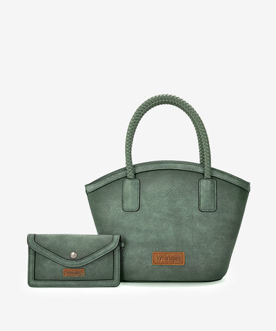 Wrangler Braided Ombre Leather Tote Bag Set Green