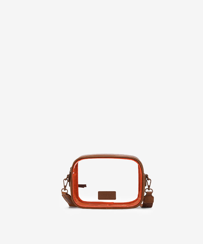 Wrangler clear crossbody stadium bag main product image with brown western trim