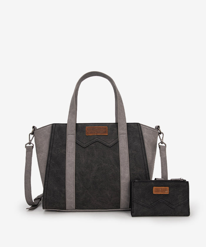 Wrangler Color Block Western Tote Carry Bag Set Black
