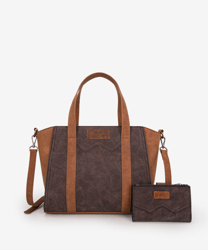 Wrangler Color Block Western Tote Carry Bag Set Coffee