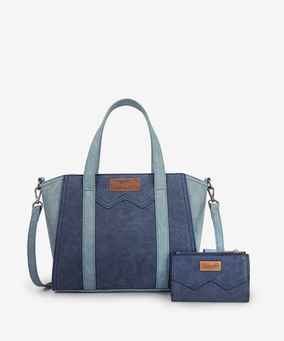 Wrangler Color Block Western Tote Carry Bag Set Navy