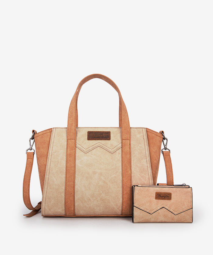Wrangler Color Block Western Tote Carry Bag Set Tan