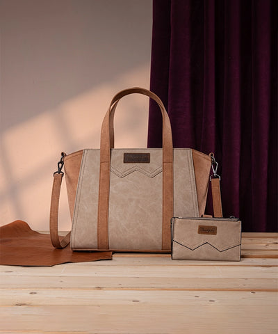 Wrangler Color Block Western Tote Carry Bag Set Tan