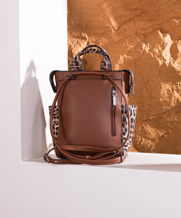 convertible leather backpack shoulder bag Wrangler Brown Cow Print Convertible Leather Backpack