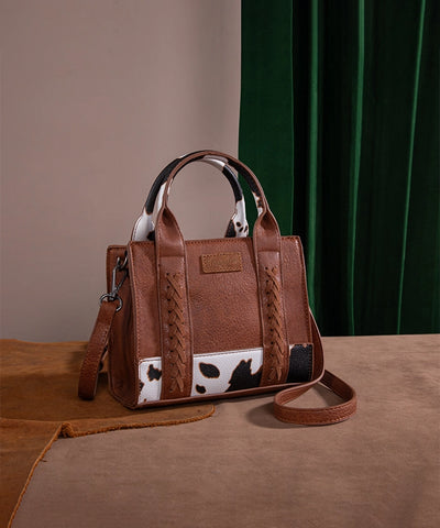 Wrangler Cow Print Accents Tote Bag Brown