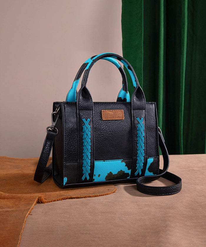 Wrangler Cow Print Accents Tote Bag Turquoise