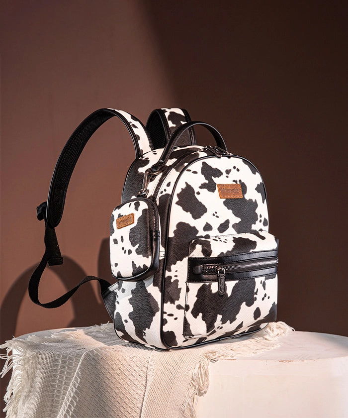 Wrangler Cow Print Backpack with Coin Pouch Black