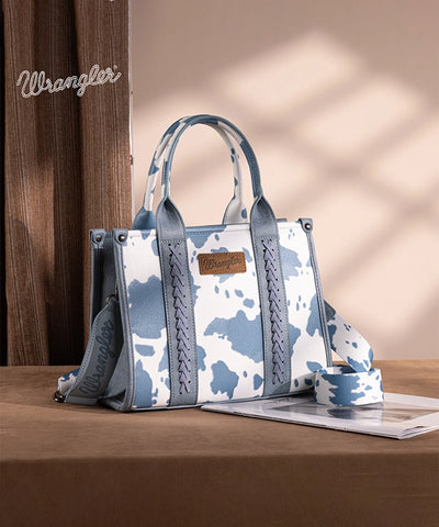 Wrangler Cow Print Concealed Carry Tote Bag  Blue