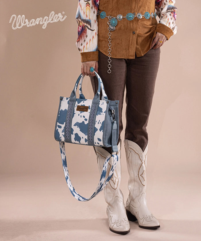 Wrangler Cow Print Concealed Carry Tote Bag Blue