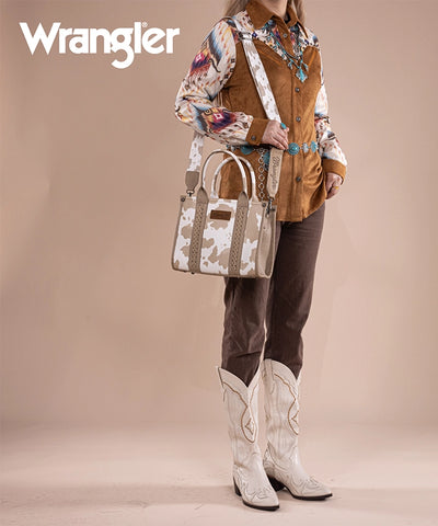 Wrangler Cow Print Concealed Carry Tote Bag Tan