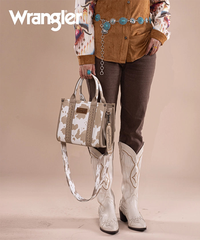 Wrangler Cow Print Concealed Carry Tote Bag Tan