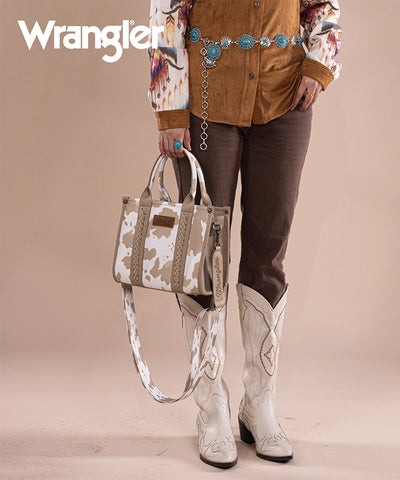 Wrangler Cow Print Concealed Carry Tote Bag Tan