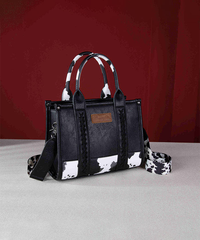 Wrangler Cow Print Crossbody Tote Bag Black