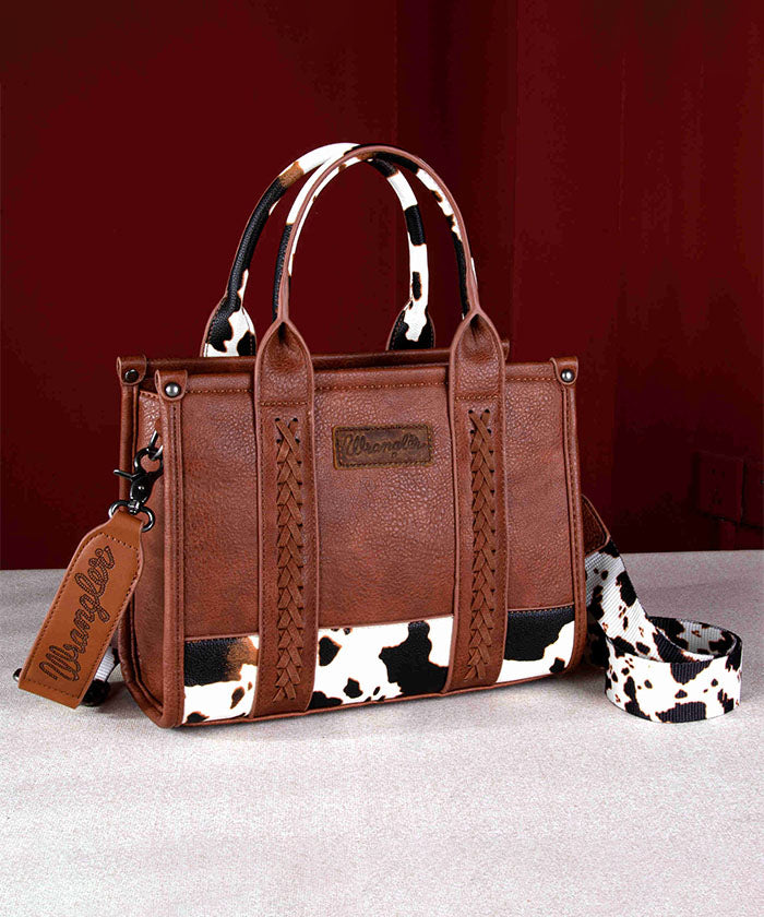 Wrangler Cow Print Crossbody Tote Bag Brown