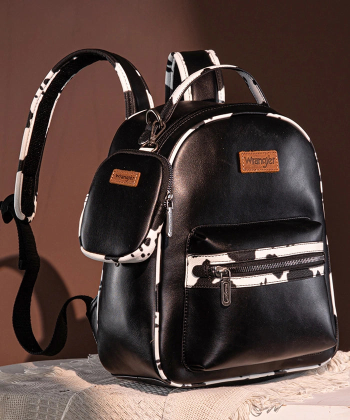 Wrangler_Cow_Print_Decorated_Zipper_Backpack_Black