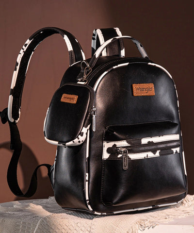 Wrangler_Cow_Print_Decorated_Zipper_Backpack_Black