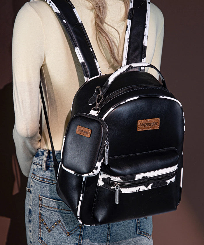 Wrangler_Cow_Print_Decorated_Zipper_Backpack_Black