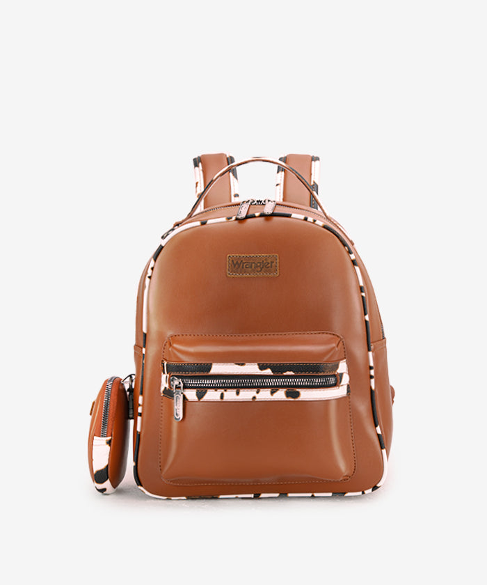 Wrangler_Cow_Print_Decorated_Zipper_Backpack_Brown