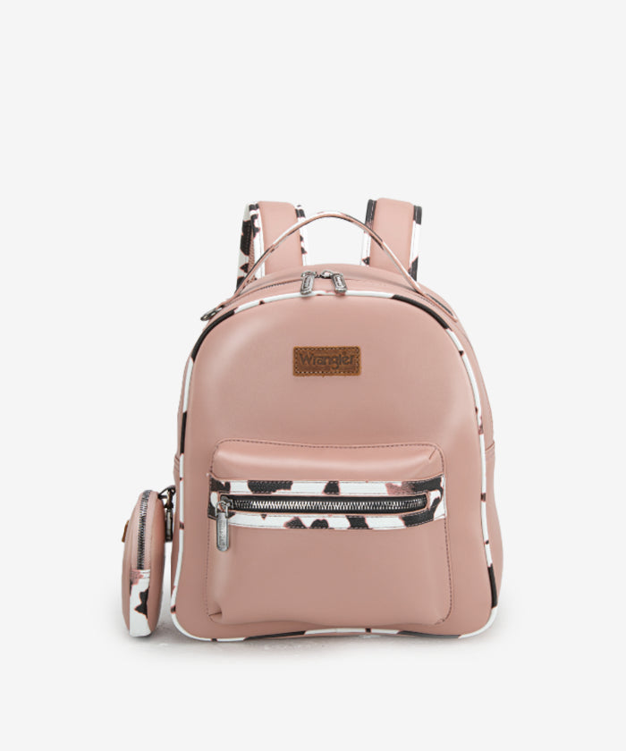 Wrangler_Cow_Print_Decorated_Zipper_Backpack_Pink