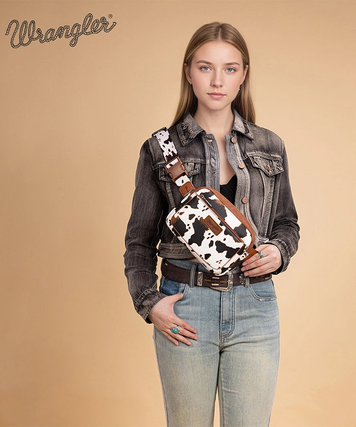 Wrangler Cow Print Fanny Pack Brown