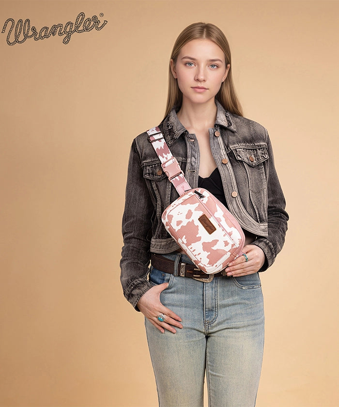 Wrangler Cow Print Fanny Pack Light Pink