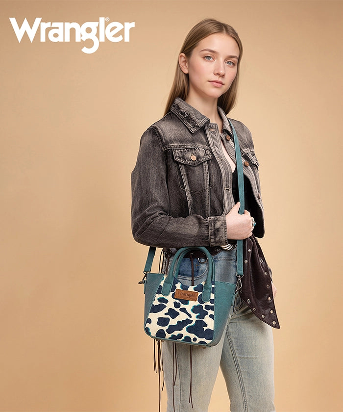 Wrangler Cow Print Mini Tote Bag Dark Turquoise