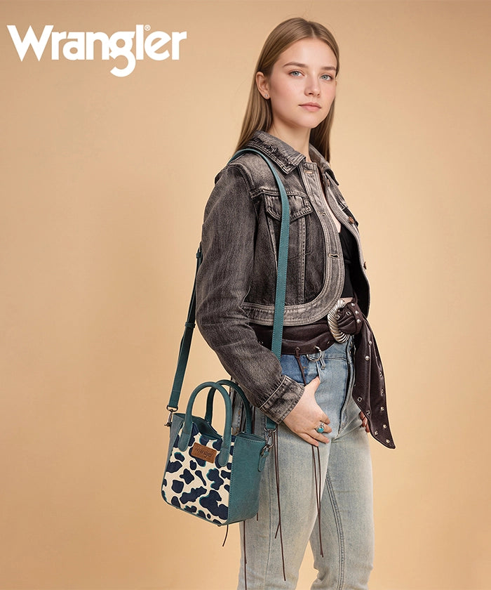 Wrangler Cow Print Mini Tote Bag Dark Turquoise
