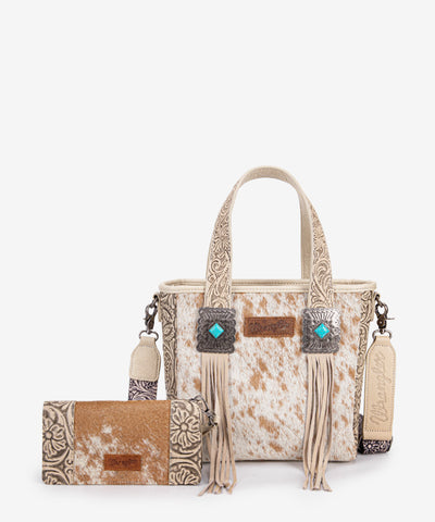 Wrangler_Cowhide_Fringe_Concealed_Carry_Purse_Set_Beige