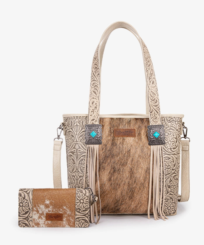 Wrangler_Cowhide_Fringe_Concealed_Carry_Purse_Set_Beige