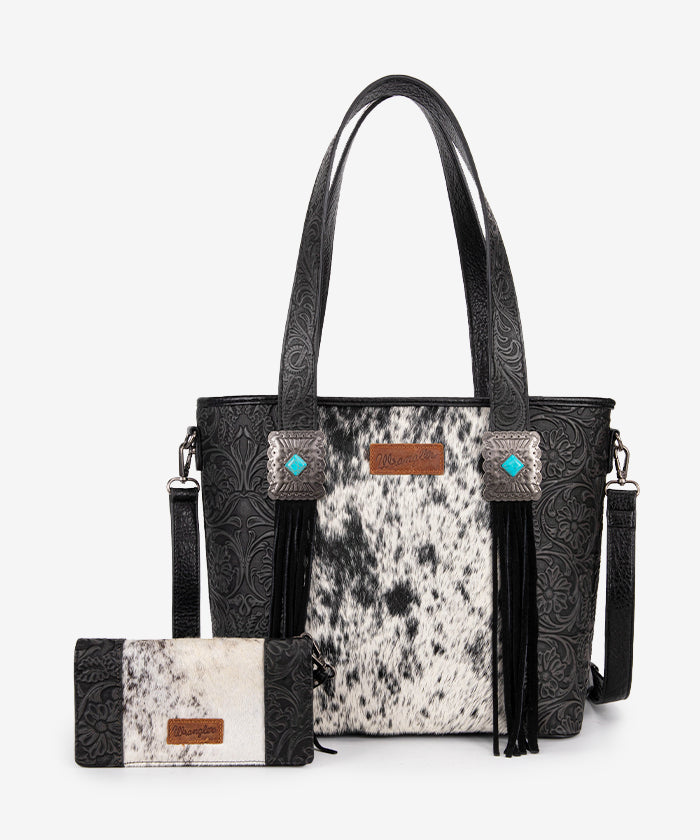 Wrangler_Cowhide_Fringe_Concealed_Carry_Purse_Set_Black